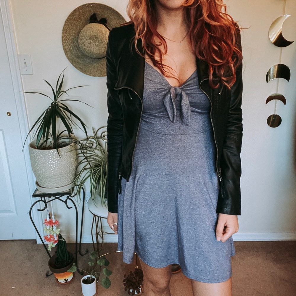 Flowing Tie Front Dress - Heathered Purple